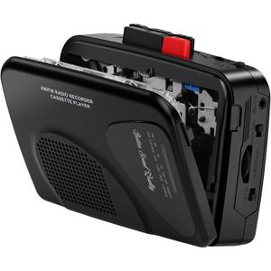 Cassette Player Tape Recorders AM/FM Radio, Portable Tape Player Records Built in Speakers Manual Record - 2AA Battery Or DC 5V Supply with 3.5MM Earphone- Black
