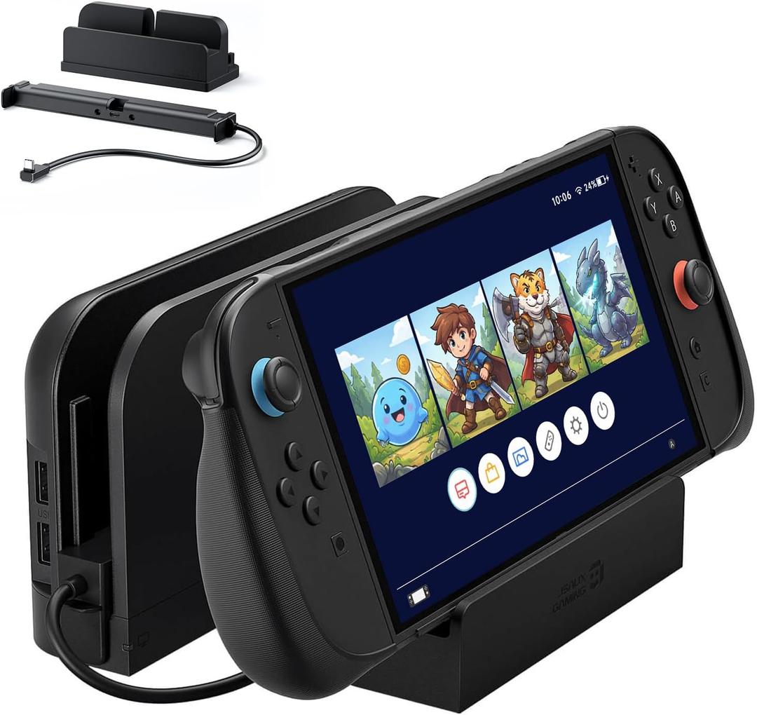 JSAUX Extender Cable with Stand for Switch 2 Dock, 35cm USB C Extension Cable for Thick Protective Cases, Fast Charging, 10Gbps Data, 4K@60Hz Video Output, 1:1 Dock Function Restore, Passive Cooling