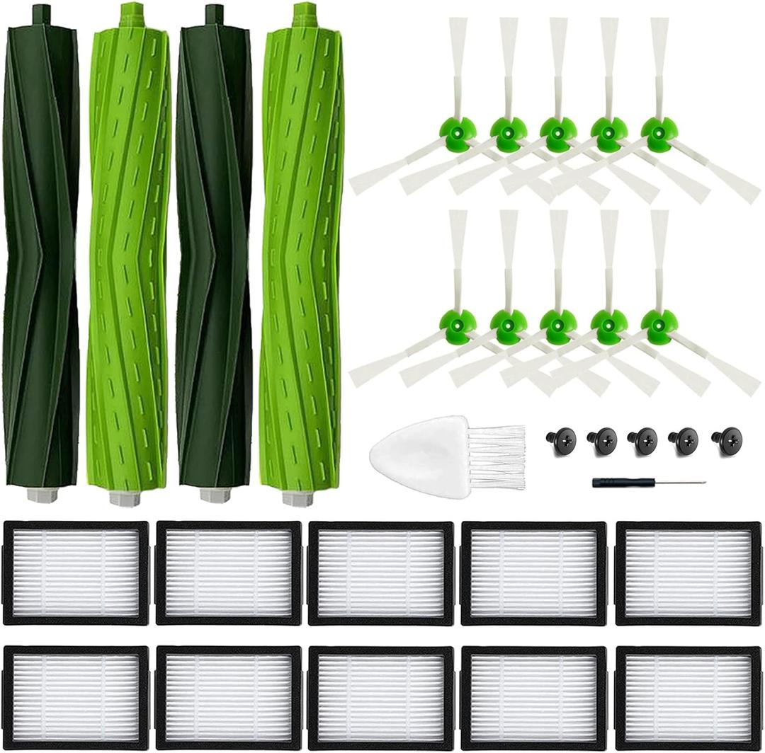 22 Pack Replacement Parts for iRobot Roomba i7 i7+ i3 i3+ i4 J7J7+/Plus i6 i6+ i5+j5+ i8 +/Plus E5 E6 E7 I & E & J Series Vacuum Cleaner, 2 Set of Roller Brush & 10 Filters & 10 Side Brushes