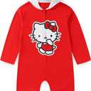 Hello Kitty Sanrio Girls Cosplay Hooded Coverall with Ears and Bow for Toddler and Big Kids, 3T (Red)