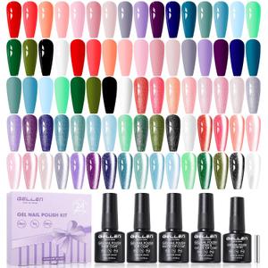 GELLEN 24pcs Gel Nail Polish Set, 20 Colors UV Gel Polish Red Blue Green Hema TMPTA TPO 3-free with Base Coat and Glossy Matte Cateye Top Coat, All Seasons NailGel for Christmas Gift Women Girls