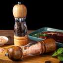 Oak Wood Salt and Pepper Grinder Set, Manual Mill with Clear Window, Adjustable Ceramic Core, 8 Inch, 2 Pack