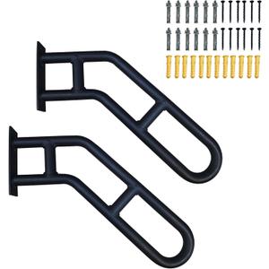 2 Pack Bent Stair Handrails for Outdoor StepsHand Railings for 1-3 Steps with Black Matte FinishWall Mounted Railings Safety Grab Bar with 2 Anti-Skid Crossbar for Garage, Porch, Garden, Yard