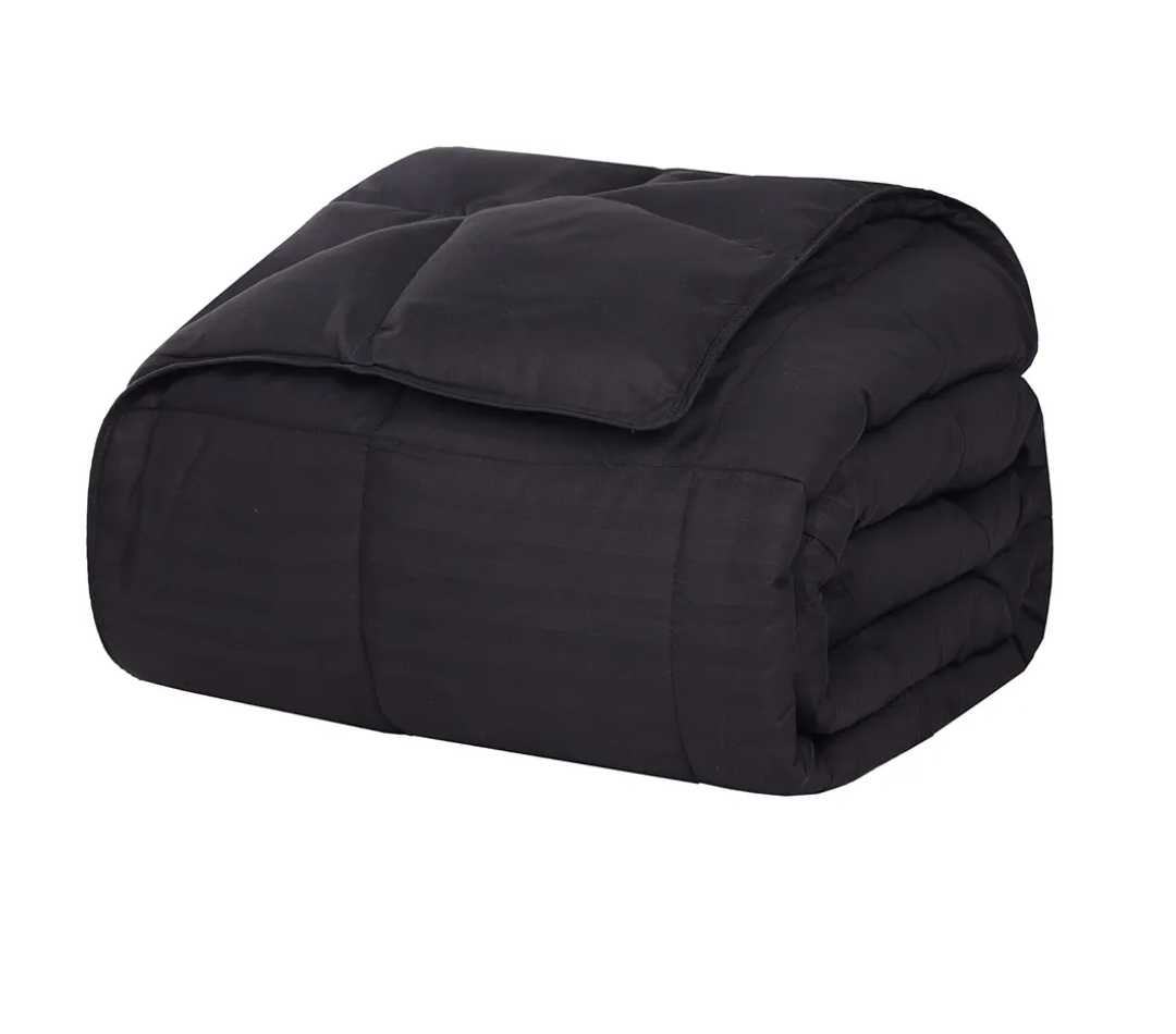 Superior Reversible Down Alternative Polyfill Blanket with Striped Microfiber Shell - Full/Queen, Black