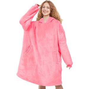 AmyHomie Wearable Blanket Hoodie for Adults & Teens,Oversized Sherpa Hooded Blanket,Warm Cozy Blanket Sweatshirt as Christmas Birthday Gifts for Women Men (Pink)