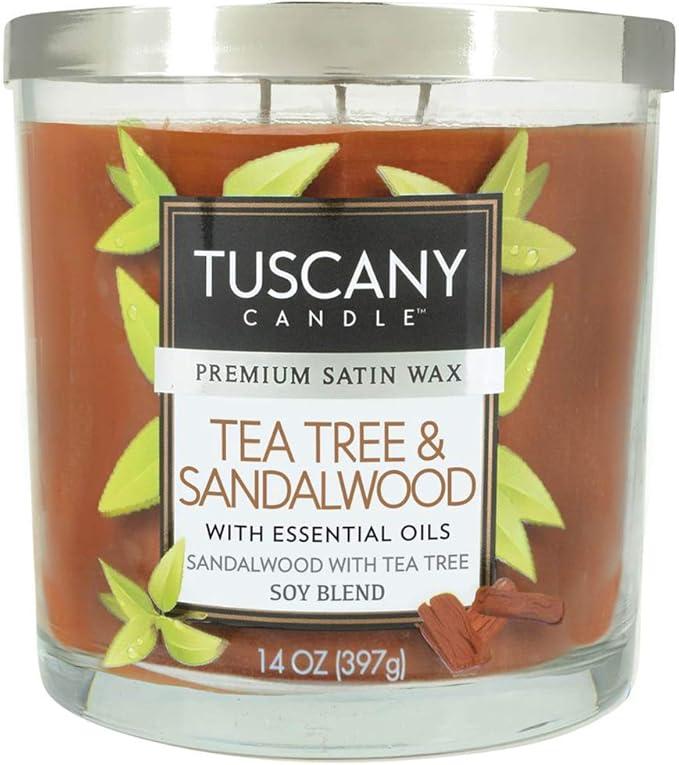 Tuscany Premium Satin Wax Candle Tea Tree & Sandalwood Candle, 14 oz