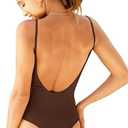 Verdusa Women's Strapless Backless Bodysuit Open Back Basics Tees Bodycon Bodysuit Going Out Tops Sexy Night Summer Outifts Coffee X-Small