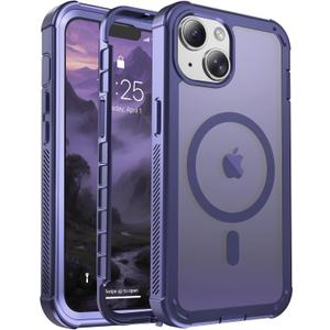 Magnetic for iPhone 13 Case, [Compatible with MagSafe][Military Grade Drop Protection][Heavy Duty Protection][Non-Slip][Shockproof] 2-Layer Durable Bumper Phone Case 6.1''-Dark Purple