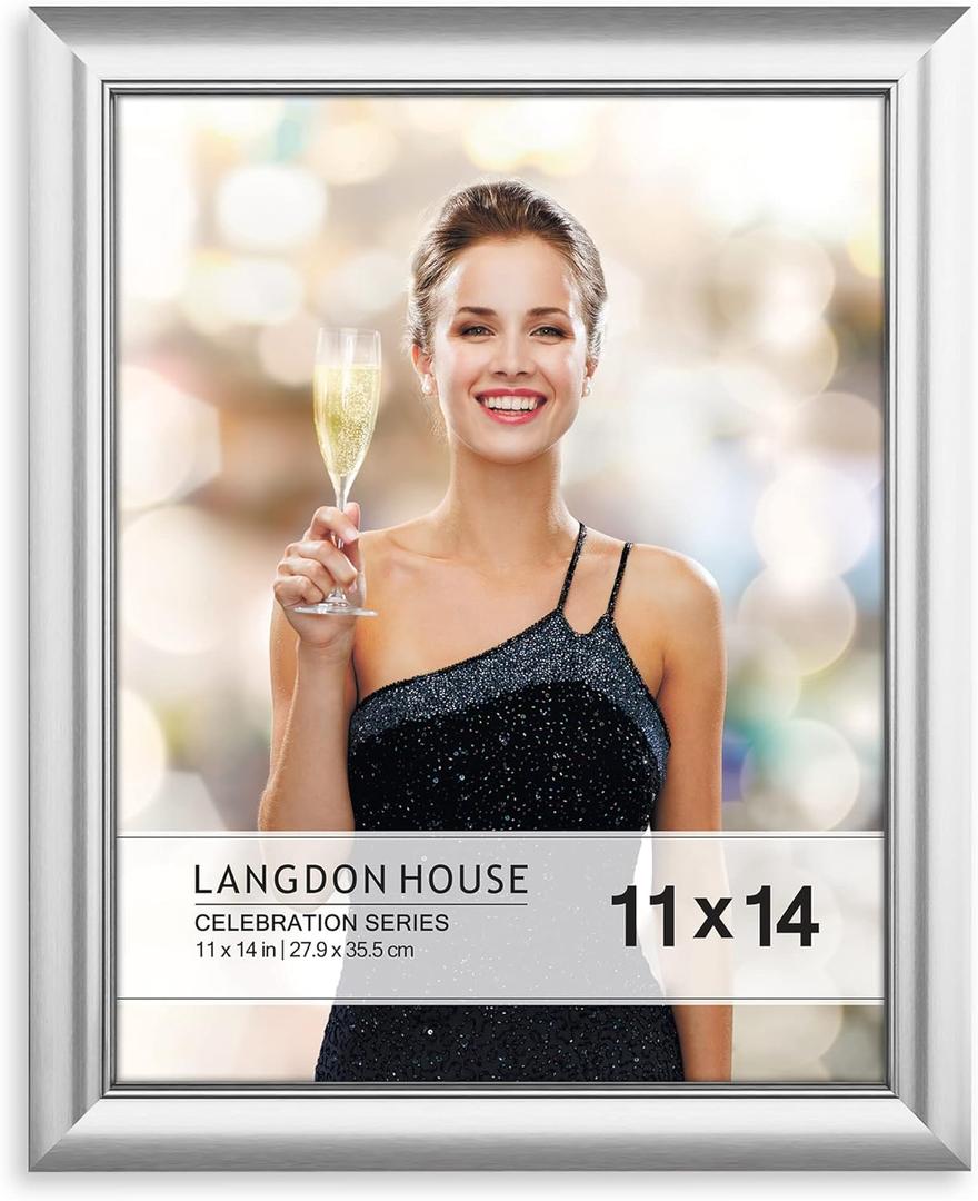 Langdon House 11x14 Silver Picture Frame, Contemporary Glam Photo Frame 11 x 14, Wall Mount or Table Top, Celebration Collection Langdon House 11x14 Silver Picture Frame, Contemporary Glam Photo Frame 11 x 14, Wall Mount or Table Top, Celebration Collection