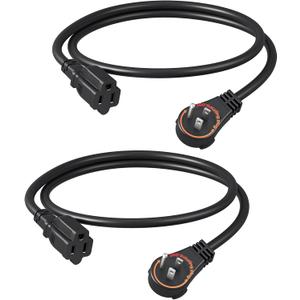 DEWENWILS 360° Rotating Flat Plug Extension Cord 3 Foot, 14/ 3 Gauge 3 Prong Grounded Wire, 15A/ 1875W Heavy Duty Power Cord, Space Saving for Indoor Narrow Space, ETL Certified, 2 Pack, Black