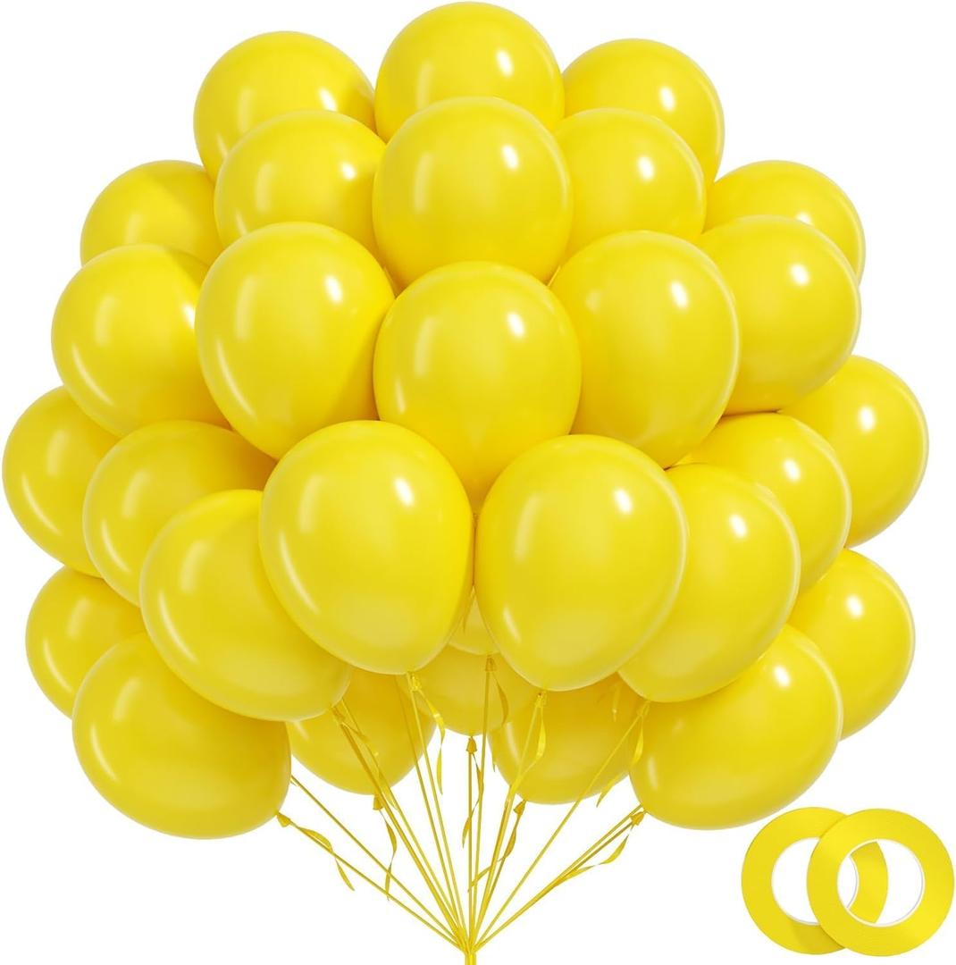 BAUANOOY 100pcs Yellow Balloons 12 inch, Yellow Latex Balloons with Ribbon for Birthday Baby Shower Wedding Sunflower Bee Party Decorations