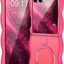 [Magnetic Stand & Wave Frame] Case for Samsung Galaxy Z Flip 7 [Fit for MagSafe] [Military Drop Protective] Not Yellowing Translucent Z Flip 7 Phone Ring Cover for Women Men 6.9" Hot Pink