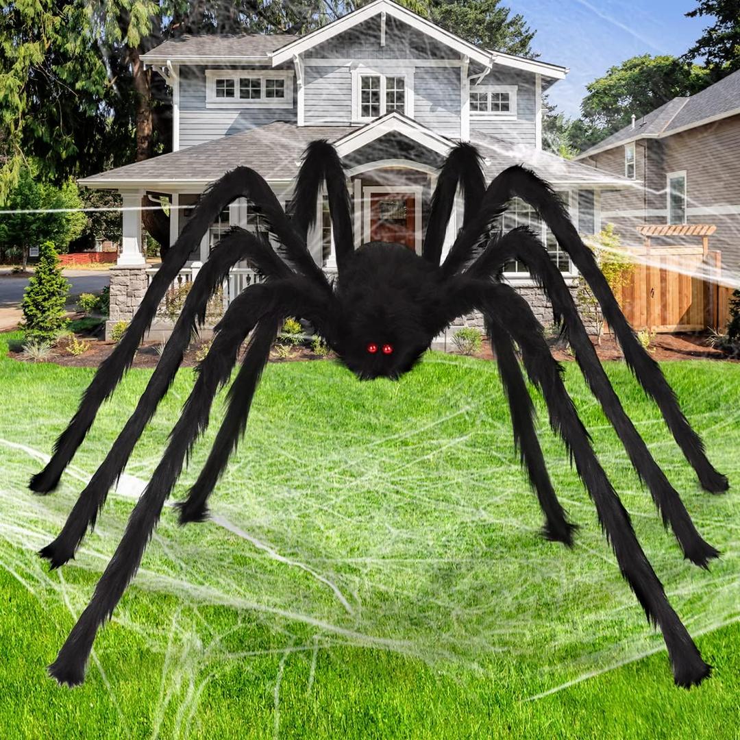 Aitey 8.5 FT Giant Spider Halloween Decorations, Outdoor Halloween Decoration Scary Fake Spider for Yard House Party Supplies Creepy Decor Black