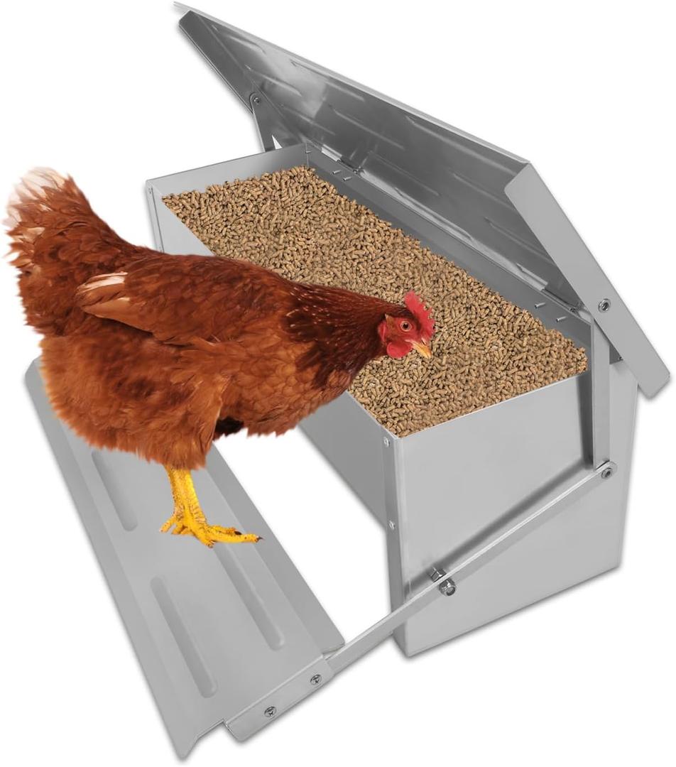 Hooomyai Economical and Practical Automatic Chicken Feeder,Aluminum Alloy Material, 8 lbs Capacity, On-Demand Feeding for 10 Chickens, Anti-Flick Grill