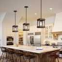 Genuine Wood Farmhouse Pendant Light, 2 Pack Rustic Farmhouse Linear Chandelier with Wood and Metal Cage, Kitchen Island Pendant Light Adjustable Height for Dining Room Light Kitchen Island Bedroom