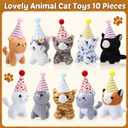 10 Set Kittens Stuffed Animals Bulk with 10 Birthday Hats 10 Kraft Paper Boxes Mini Plush Toys Small Stuffed Cat Pet Gifts for Kids, School Birthday Animal Decor(Cute Style)
