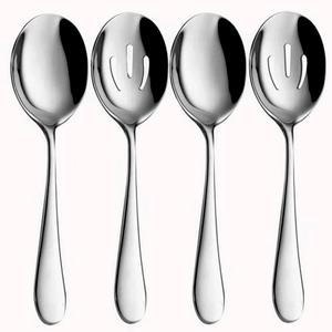 AYFDISHS 4-Piece Serving Spoon Set - Includes 2 Serving Spoons and 2 Slotted Spoons, Large Cutlery for Catering Buffet, Mirror Polished, Dishwasher Safe, 8.7 Inches, Silver