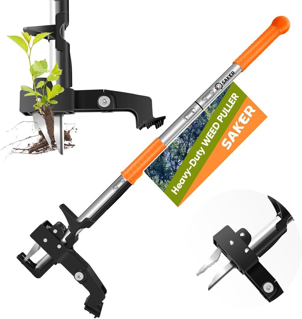 Saker Weed Puller Tool Stand Up Heavy Duty Lawn Aerator Tool Garden Tool with Long Handle and Stainless Steel Claws for Remove Weeds Without Bending, Pulling, or Kneeling