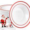 Goodluck 50 Pack Plastic Bowls with Red Rim, 12oz Disposable Soup Bowls, Heavy Duty Dessert Bowls for Weddings, Parties, Valentine's Day Dinners, Catering, Thanksgiving and Everyday Use