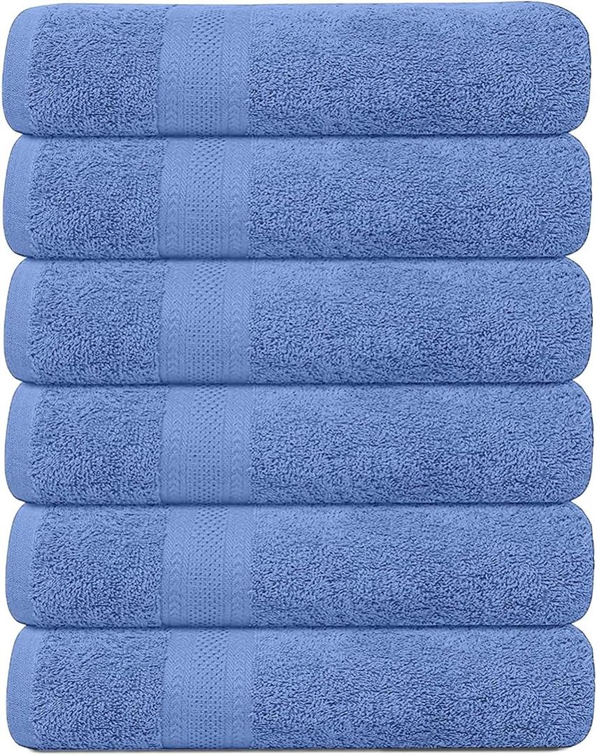 6 Pack Bath Towels Set (27 x 54 Inches) 100% Ring Spun Cotton, Lightweight, Quick Dry, Highly Absorbent Towels (Blue, (27x54) Inches)