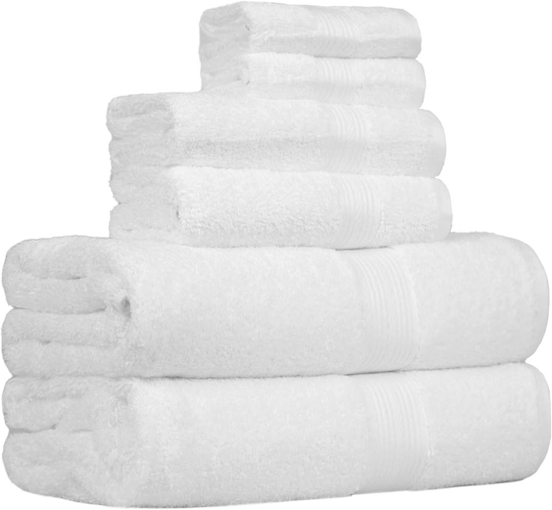 Amazon Basics 6 Piece Oversized Fade resistant Towel set, 100% Cotton towels for bathroom, soft and absorbent, 2 Bath Towels, 2 Hand Towels and 2 Washcloths bathroom towel set, White
