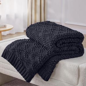Knitted Weighted Blanket for Adult, Chunky Knit Weighted Throw for Sleep 60"*80" 20lbs, Cooling Breathable Machine Washable Heavy Blanket for Room Decor (Dark Grey, Queen)