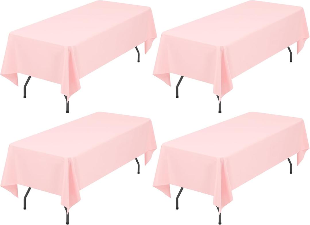 Table Cloth Pink Tablecloth 60 x 122 Inch, Rectangle Table Cloth for 6 Foot Table, Wrinkle Resistant Washable Polyester Table Cover for Wedding Party Dining Table, 4 Pack