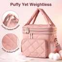 Lunch Bag Women Double Layer Lunch Bag Puffer Insulated Lunch Box Waterproof Bottom Large Lunch Box for Women for Work or Travel,Pink