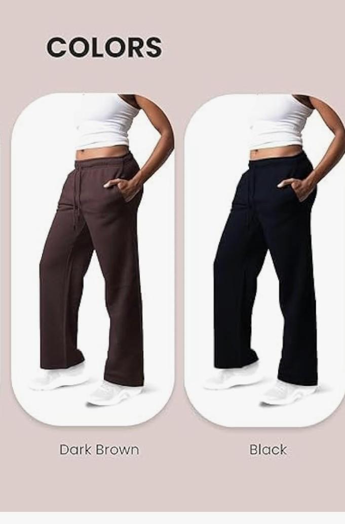Common Stitch 2 Pack Sweatpants Women, Wide Leg Womens Sweatpants, Workout - Yoga Pants ( in Plus), S, Black+Brown