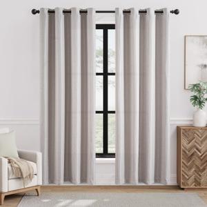 jinchan Linen Textured Curtain 84 Inch Long for Living Room Light Filtering Thermal Insulated Grommet Top Window Drape for Bedroom 52x84 Stone White 1 Panel