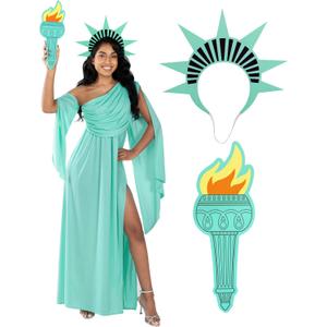 Morph Adult Statue of Liberty Costume Women - Lady Liberty Statue Costume Dress Woman Halloween Costumes For Women (X-Large)