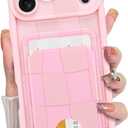 KANGHAR Compatible with iPhone 17 Pro Max Case 2025, Wallet Silicone Checkered Cute Pattern, Card Holder Camera Protection Soft Slim Shockproof Edge Cover for Girls Women -Pink