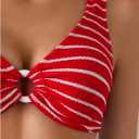 SOLY HUX Women's Striped Bathing Suit V Neck High Waisted Bikini Sets Two Piece Swimsuit (Red, M)