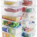 6 Quart Stackable Plastic Storage Shoebox, BPA-Free Nestable Container with Latching Lid to Organize, See-Through Box for Home and Office, Multi-Purpose Clear Bins (Transparent, 12 Pack)