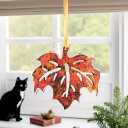 Handmade Coconut Shell Maple Leaf Hanging Ornament, Natural Fall Decor, Autumn Tree Decoration (Red)