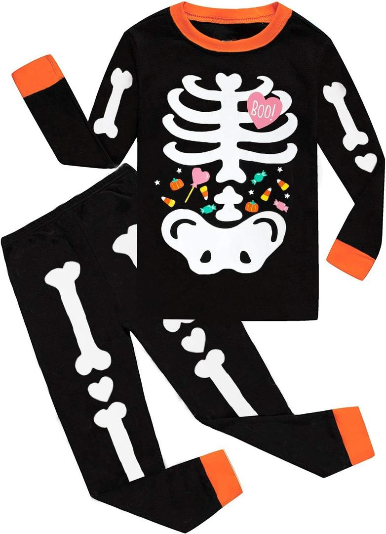 Toddler Boys Halloween Pajamas Glow in The Dark Skeleton Pjs Cotton Sleepwear 2 Piece Pant Sets Kids Halloween Clothes (7 Years)