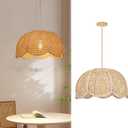 Arturesthome Indoor Hanging Ceiling Light Fixture, Hand Woven Vintage Lotus Flower Pendant Lamp Chandelier for Kitchen Living Room Bedroom D 15.7x9.8