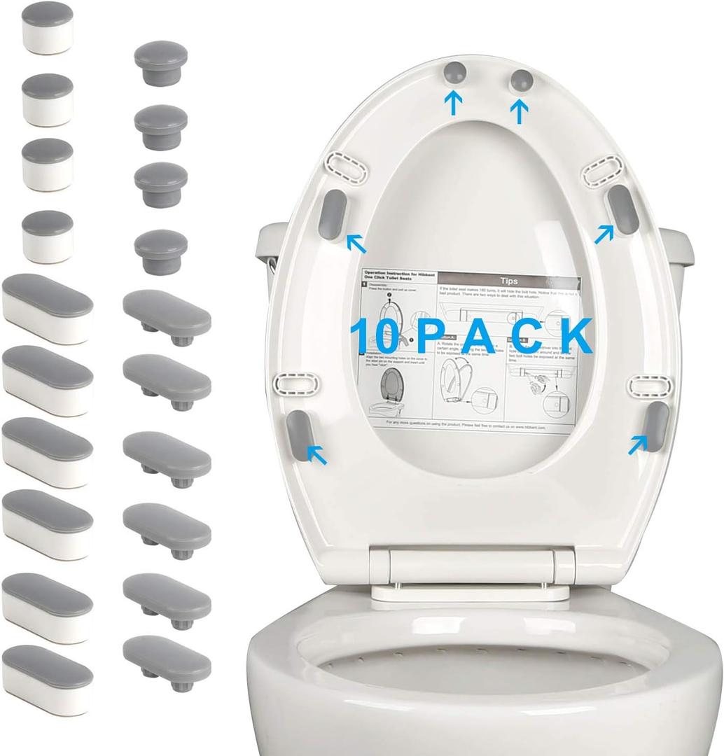 Hibbent 10 Pieces Toilet Seat Bumpers, Universal Buffer Toilet Lid Rubber Bumpers Each One with 2 Thickness TPE Pads(2 Heights) Strong Adhesive Bidet Bumpers Used for Home, Hotel, Hospital (Gray)
