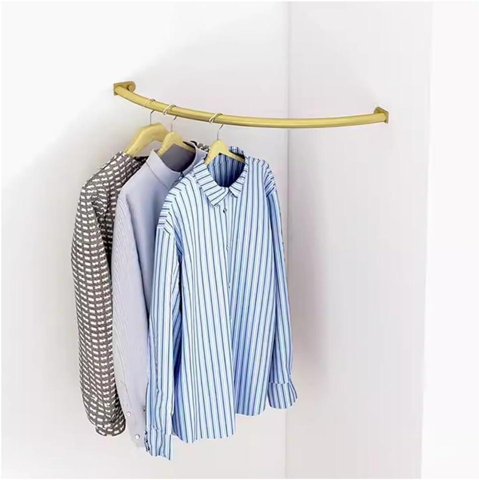 Corner Hanging Bar, Iron Wall Mounted Corner Clothing Rack Hanger, with Screws DIY Home Storage Display, Wardrobe Assistant Industrial Pipe Garment Rack (Color : Gold, Size : 30x30cm)