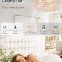 LEDIARY Caged Ceiling Fan with Light and Remote, 20in Small Low Profile Ceiling Fans with Lights, 6 Speed Farmhouse Flush Mount Ceiling Fan for Bedroom, Kitchen, Living Room-White and Gold