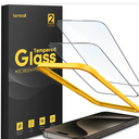 Lamicall Screen Protector for iPhone 15 Pro - [No White Edge] 2Pack, with Easy Mount Frame, Screen Protective Film, Anti-Fingerprint Protective Tempered Glass, Anti-Scratch, 9H