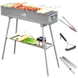 WILLBBQ Charcoal Grills Commercial Quality Portable Multiple Size Hibachi BBQ Lamb Skewer Folded Camping Barbecue Grill(31.6x7.1x5.1 inch With Accessories)