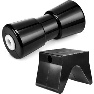 BBTO 2 Pack Black Boat Trailer Rollers and 2 Inch Boat Trailer Rubber Bow, Rubber Keel Roller V Span Bow Stop with 1/2" Mounting Hole Keel Roller Assembly Kit for Accessories Parts