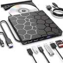 ASHDOL External CD DVD Drive,8 in 1 USB 3.0 and Type-C Disc Reader Writer Burner Player,Slim and Portable CD DVD +/-RW Optical Drive for PC Laptop Desktop MacBook Mac Windows Linux OS Apple