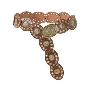INOGIH Womens Wide Western Cowboy Disc Belt Vintage Cowgirl Concho Leather Belts Boho Style for Jeans Dress Skirt