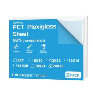 24X36 Clear Large Plexiglass Sheets 1/4 Thick 6mm Polycarbonate Sheet for Craft Projects, Table top, DIY Display, Windows Replacement, Cut with Cricu T Engraver, Power Saw or Hand Tools 2Pack