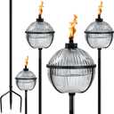 Citronella Torches Set of 4, Large Capacity 16 oz Outdoor Glass Torch Garden Dcor58.6 - Inch Upgraded Citronella Torches with 3-Prong Grounded Stake for Yard, Patio, Gatherin