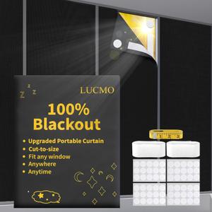 LUCMO Blackout Blinds 197" x 57", 100% Blackout Blind Curtain for Window, No Drill Portable Blackout Shades Film for Bedroom, Cut to Any Size, Nursery Black Out Blinds for Baby Travel Temporary
