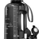 AQUAFIT Half Gallon Water Bottle with Time Marker - Straw & Chug Lid - BPA Free Gym Water Bottle with Straw - Big Gallon Jug (Gray, 64 oz - 2 Lids)