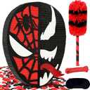 Spider Piata, Funny Venom Tongue Shape Pinata for Boy's Birthday Celebration Decoration Supplies, Includes 24" Bat Stick, Eye Mask, Rope